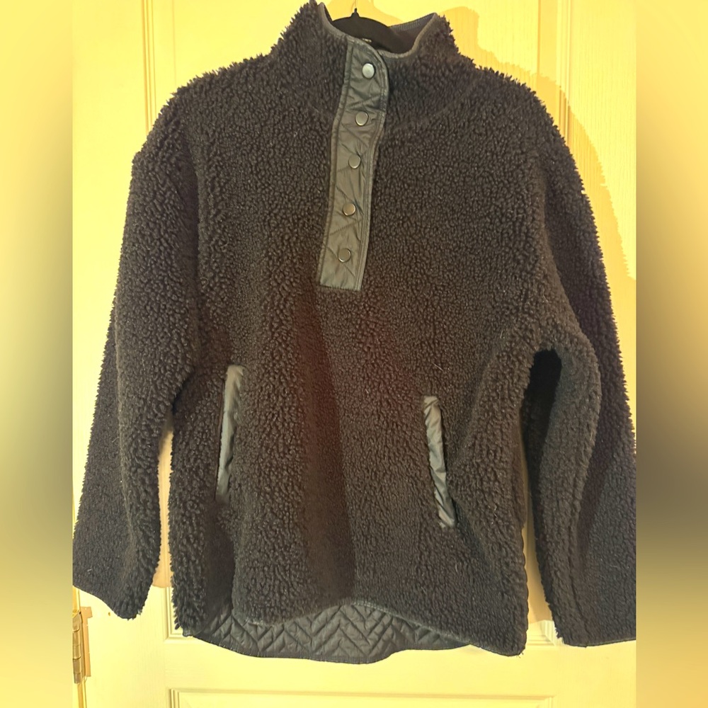 Women’s Athleta Cozy Sherpa Snap Sweatshirt Pullover Medium Black